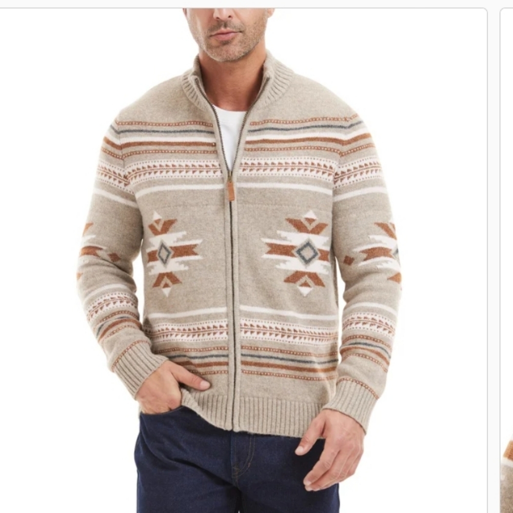 Frye Men's Zip Mock  Patterned Cardigan